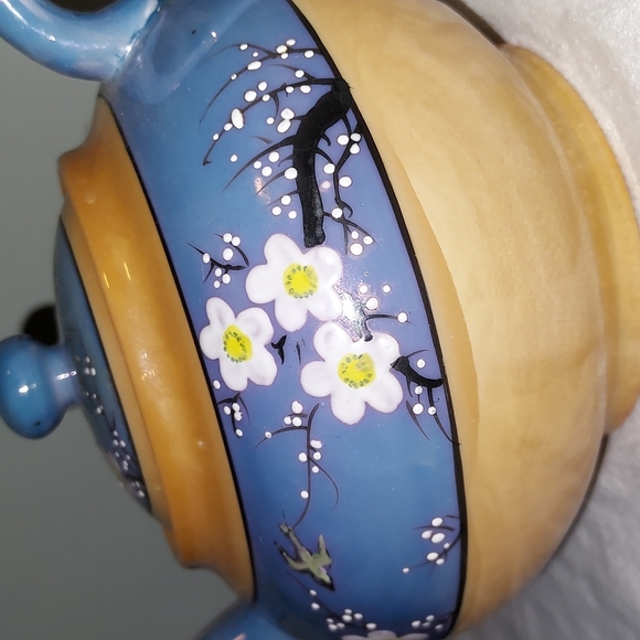 Takito Japan Lusterware Porcelain Hand Painted Teapot periwinkle peach luster - Picture 11 of 12